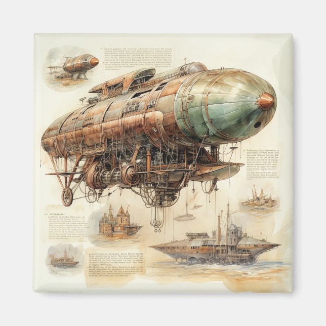Vintager Steampunk Zeppelin (4) Magnet (Vorne)