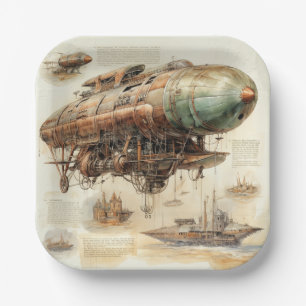 Vintager Steampunk Zeppelin (4) Pappteller