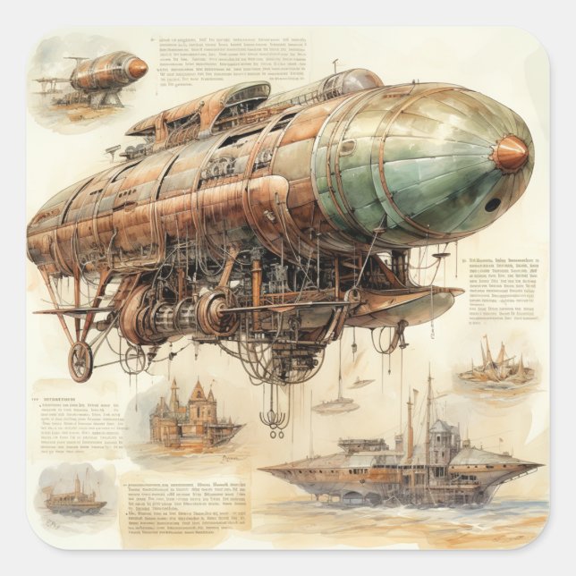 Vintager Steampunk Zeppelin (4) Quadratischer Aufkleber (Vorderseite)