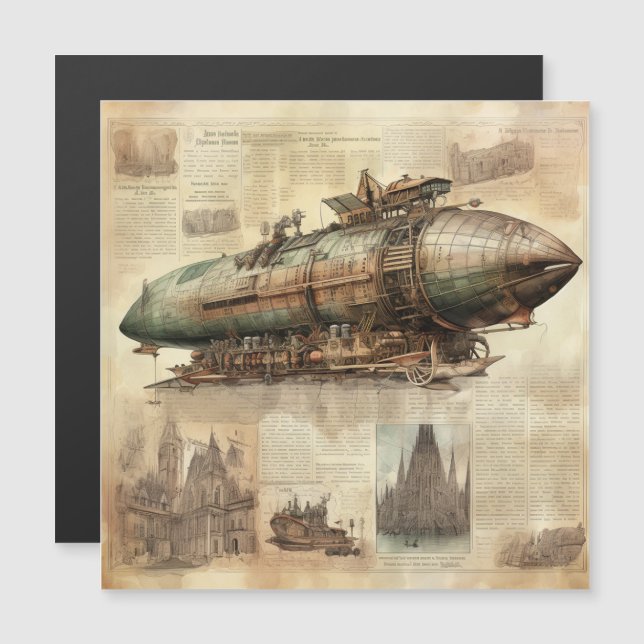 Vintager Steampunk Zeppelin (5) Magnetkarte (Vorne/Hinten)
