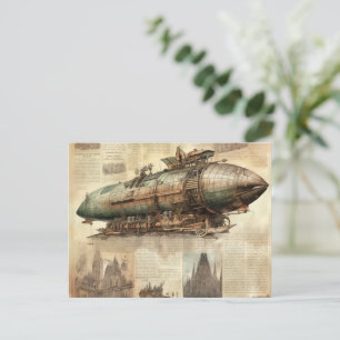 Vintager Steampunk Zeppelin (5) Postkarte