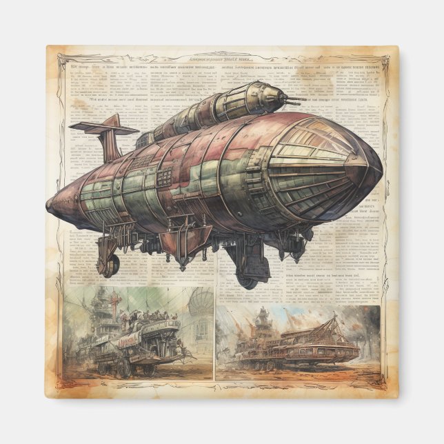 Vintager Steampunk Zeppelin (6) Magnet (Vorne)
