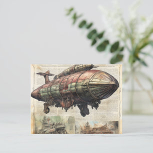 Vintager Steampunk Zeppelin (6) Postkarte