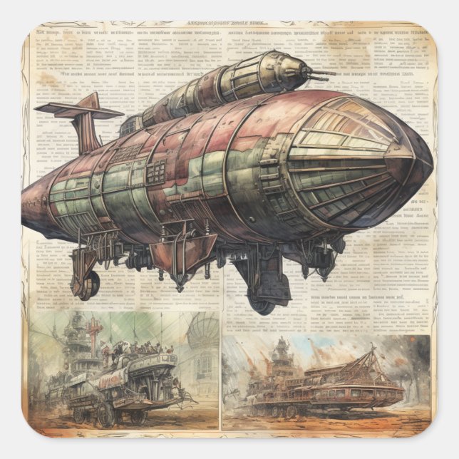 Vintager Steampunk Zeppelin (6) Quadratischer Aufkleber (Vorderseite)