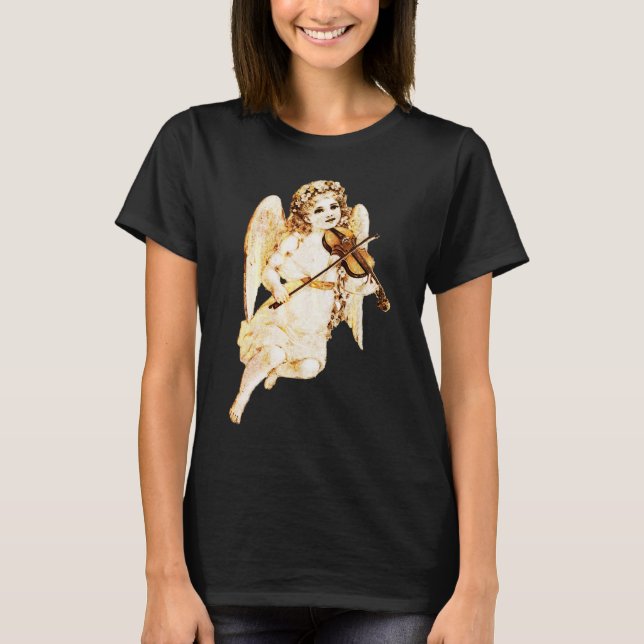 Vintager Stein-Engel Violine T-Shirt (Vorderseite)