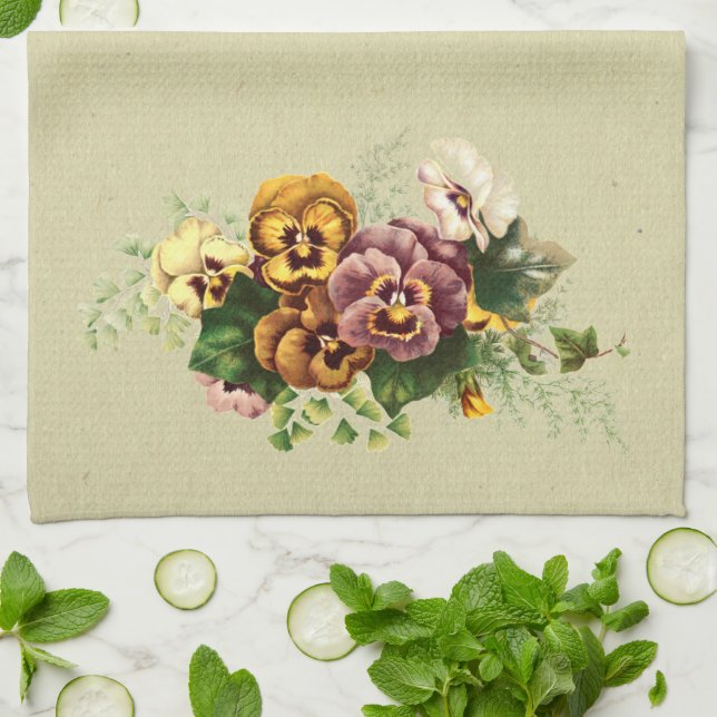 Vintager Stiefmütterchen-Blumenstrauß Küchentuch (Gefaltet)