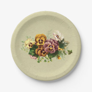 Vintager Stiefmütterchen-Blumenstrauß Pappteller
