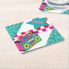 Vintager Stil 1990 Stereo Rechteckiger Pappuntersetzer