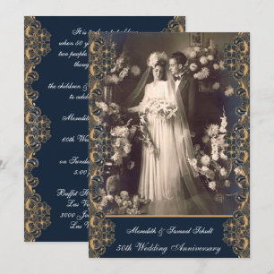 Vintager Stil 50. Hochzeitstag Einladung