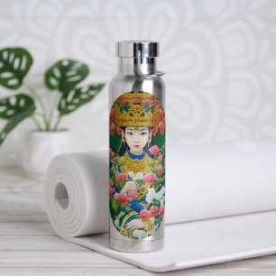 Vintager Stil Abstraktes Asiatisches Mädchen mit B Trinkflasche
