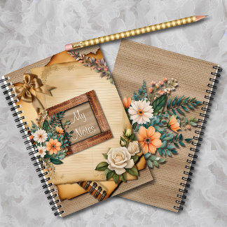 Vintager Stil Alte Papierfloral auf Hessian Notizbuch