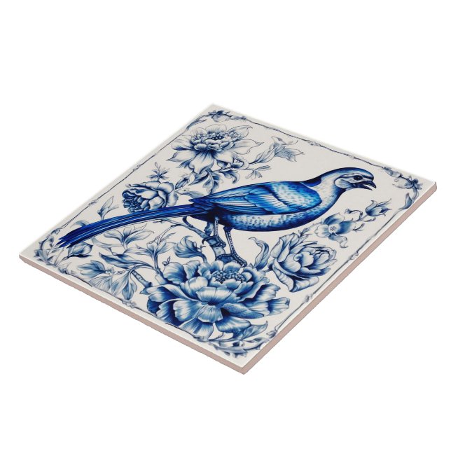 Vintager Stil Blue Delft Bird Keramik Tile. Fliese (Seite)