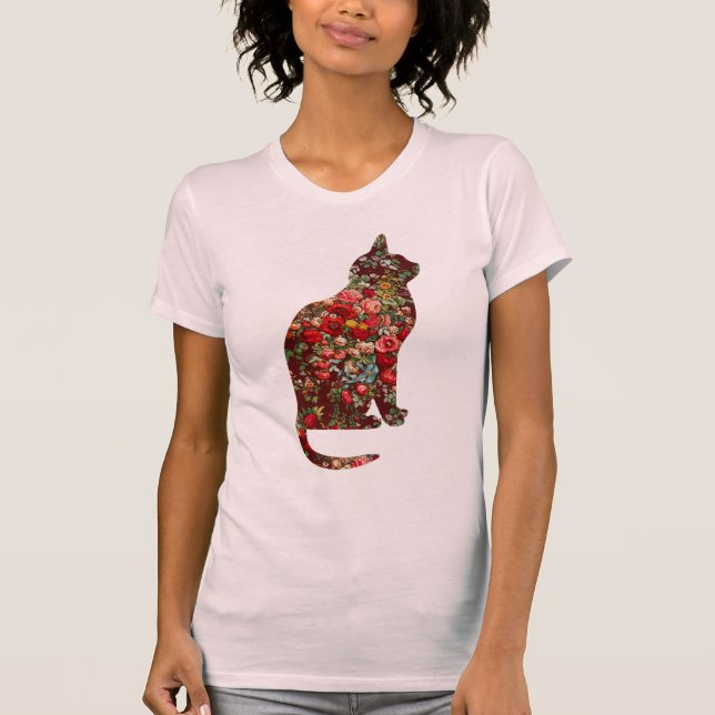 Vintager Stil Blumenmuster Art Cat T - Shirt (Vorderseite)
