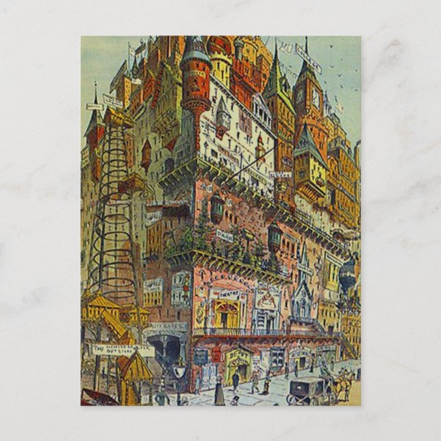 Vintager Stil Bushaltestelle Altstadt POSTCARD Postkarte (Vorderseite)