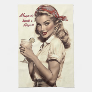 Vintager Stil des Buttons: Mamacita braucht eine M Geschirrtuch