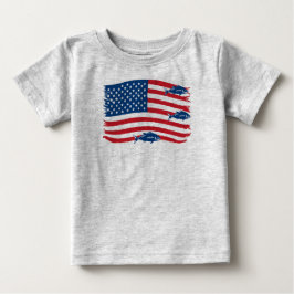 Vintager Stil Fischen American Flag Red Blue Baby T-shirt