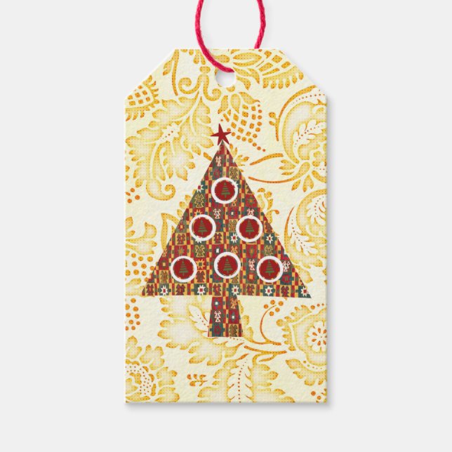 Vintager Stil Gold Weihnachtsbaum Geschenk Tag Geschenkanhänger (Vorderseite)