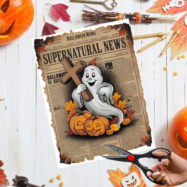 Vintager Stil Halloween Newspapier Cross Ghost Seidenpapier (Von Creator hochgeladen)