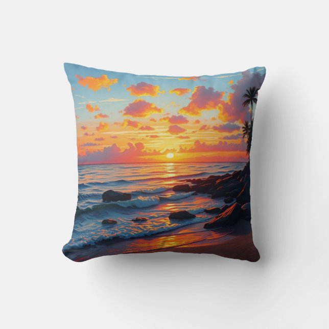 Vintager Stil Hawaiian Reisen Küste Meer Sunset Kissen (Vorderseite)