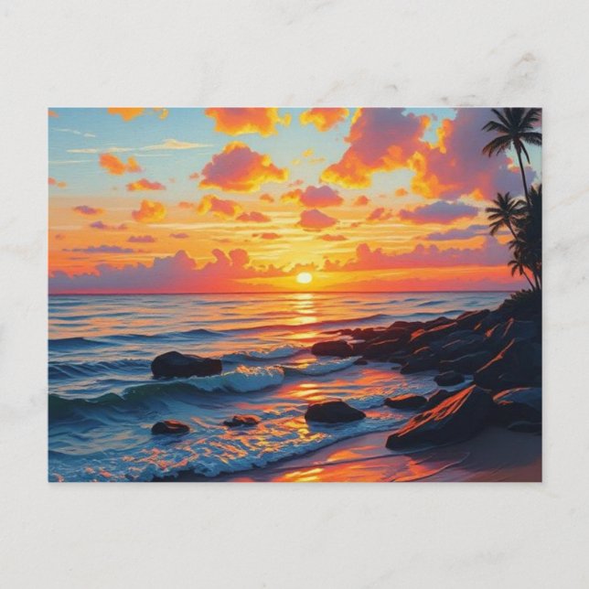 Vintager Stil Hawaiian Reisen Küste Meer Sunset Postkarte (Vorderseite)