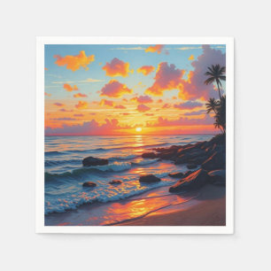 Vintager Stil Hawaiian Reisen Küste Meer Sunset Serviette