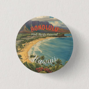 Vintager Stil Hawaiian Travel Honolulu Mittelpazif Button