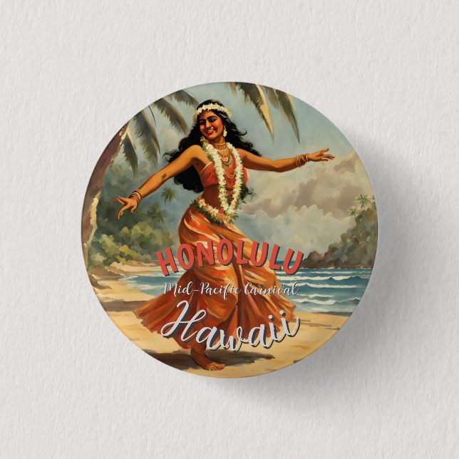 Vintager Stil Hawaiian Travel Honolulu Mittelpazif Button (Vorderseite)
