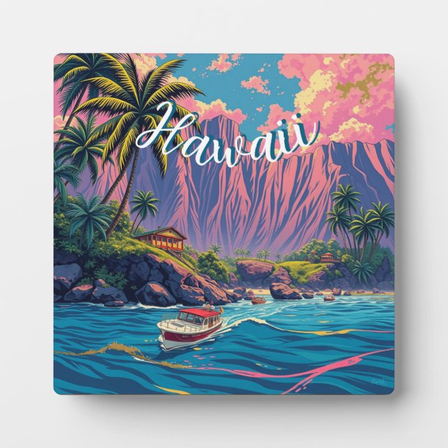Vintager Stil Hawaiian Travel Honolulu Mittelpazif Fotoplatte (Vorderseite)