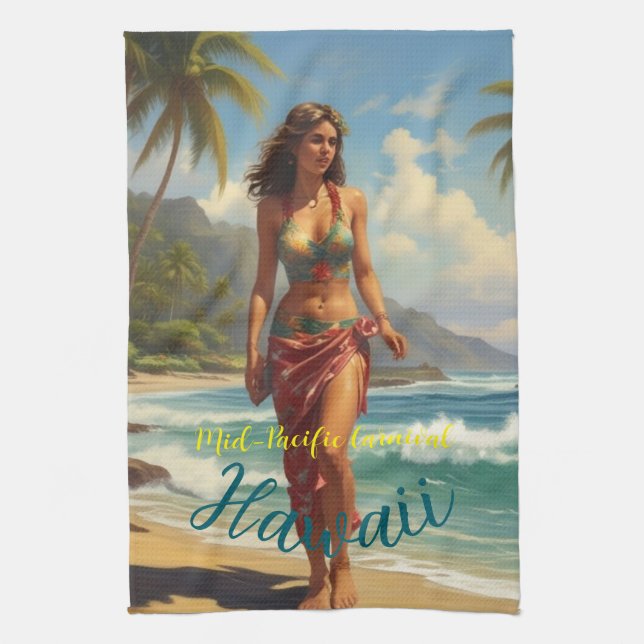 Vintager Stil Hawaiian Travel Honolulu Mittelpazif Geschirrtuch (Vertikal)