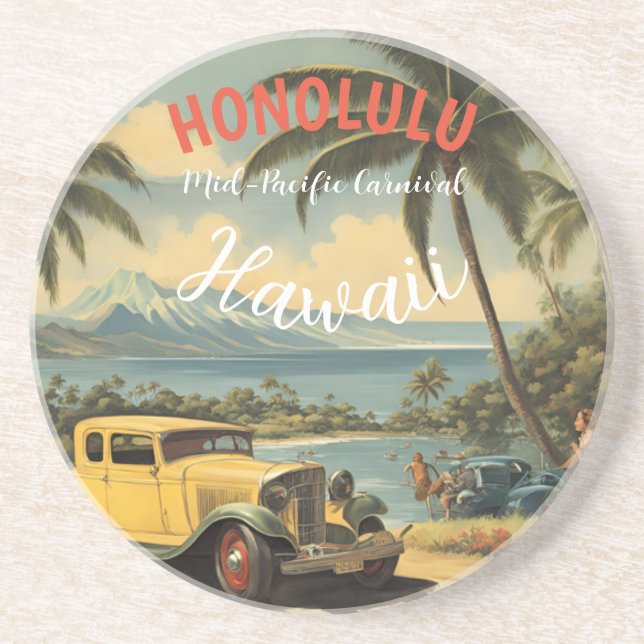 Vintager Stil Hawaiian Travel Honolulu Mittelpazif Getränkeuntersetzer (Vorne)