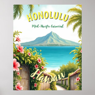 Vintager Stil Hawaiian Travel Honolulu Mittelpazif Poster