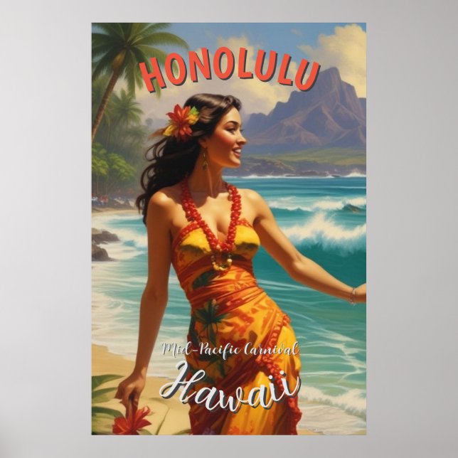 Vintager Stil Hawaiian Travel Honolulu Mittelpazif Poster (Vorne)
