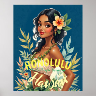 Vintager Stil Hawaiian Travel Honolulu Mittelpazif Poster