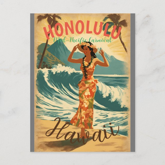 Vintager Stil Hawaiian Travel Honolulu Mittelpazif Postkarte (Vorderseite)