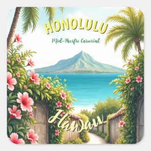 Vintager Stil Hawaiian Travel Honolulu Mittelpazif Quadratischer Aufkleber