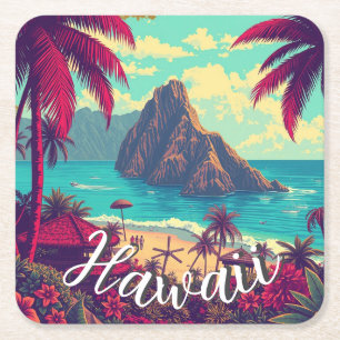 Vintager Stil Hawaiian Travel Honolulu Mittelpazif Rechteckiger Pappuntersetzer