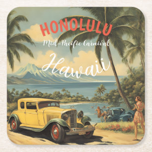 Vintager Stil Hawaiian Travel Honolulu Mittelpazif Rechteckiger Pappuntersetzer