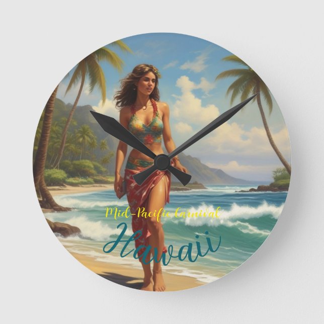 Vintager Stil Hawaiian Travel Honolulu Mittelpazif Runde Wanduhr (Vorderseite)