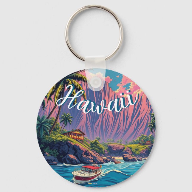 Vintager Stil Hawaiian Travel Honolulu Mittelpazif Schlüsselanhänger (Vorderseite)