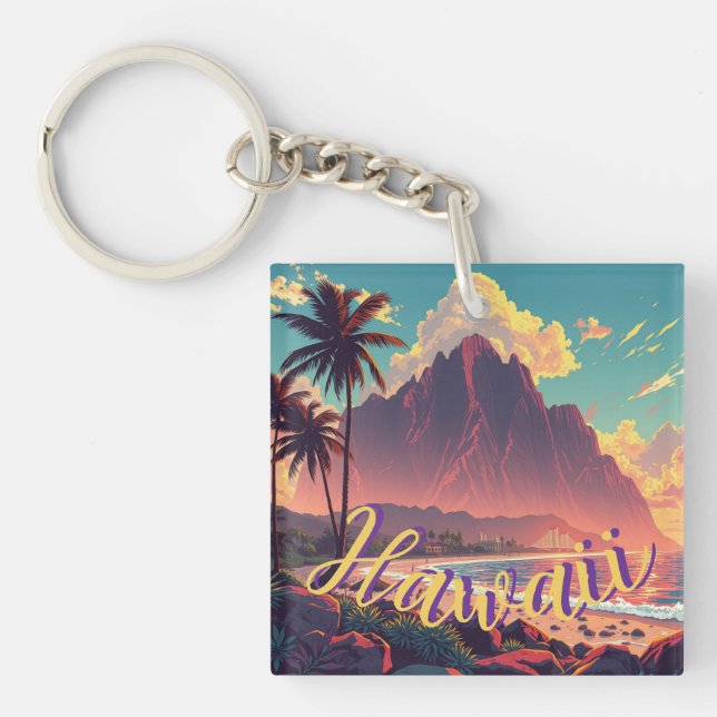 Vintager Stil Hawaiian Travel Honolulu Mittelpazif Schlüsselanhänger (Vorderseite)