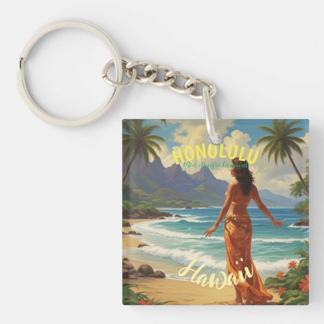 Vintager Stil Hawaiian Travel Honolulu Mittelpazif Schlüsselanhänger (Vorderseite)