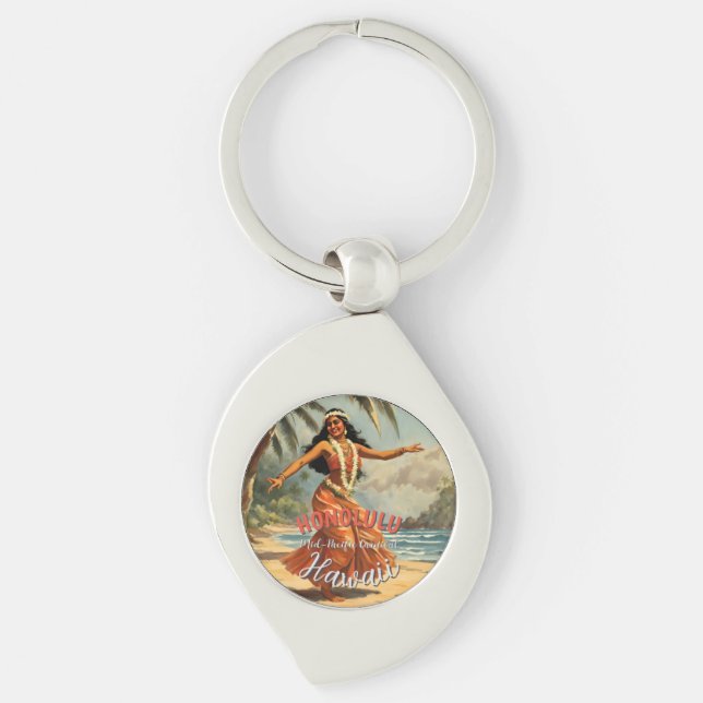 Vintager Stil Hawaiian Travel Honolulu Mittelpazif Schlüsselanhänger (Vorderseite)