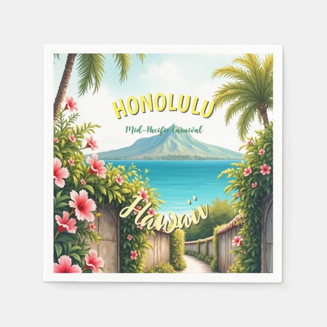 Vintager Stil Hawaiian Travel Honolulu Mittelpazif Serviette (Vorderseite)