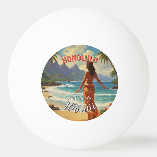 Vintager Stil Hawaiian Travel Honolulu Mittelpazif Tischtennisball (Vorderseite)
