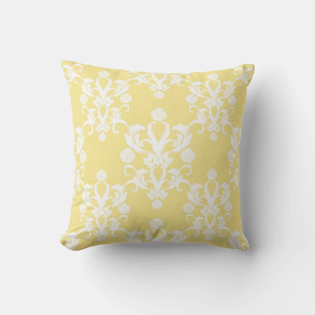 Vintager Stil, hellgelbe Damaske Kissen (Vorderseite)