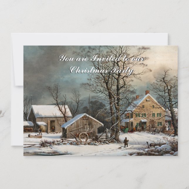 Vintager Stil Land Winter Weihnachten Einladung (Vorderseite)