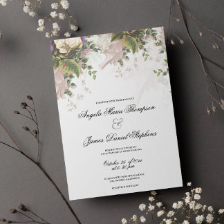 Vintager Stil lila-grüne Elfenbeinblütenhochzeit Einladung