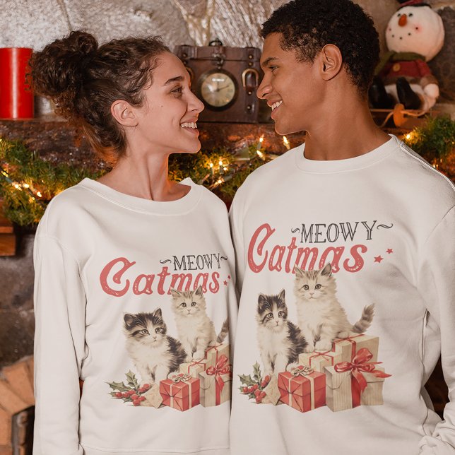 Vintager Stil Meowy Catmas Weihnachten Sweatshirt (Von Creator hochgeladen)