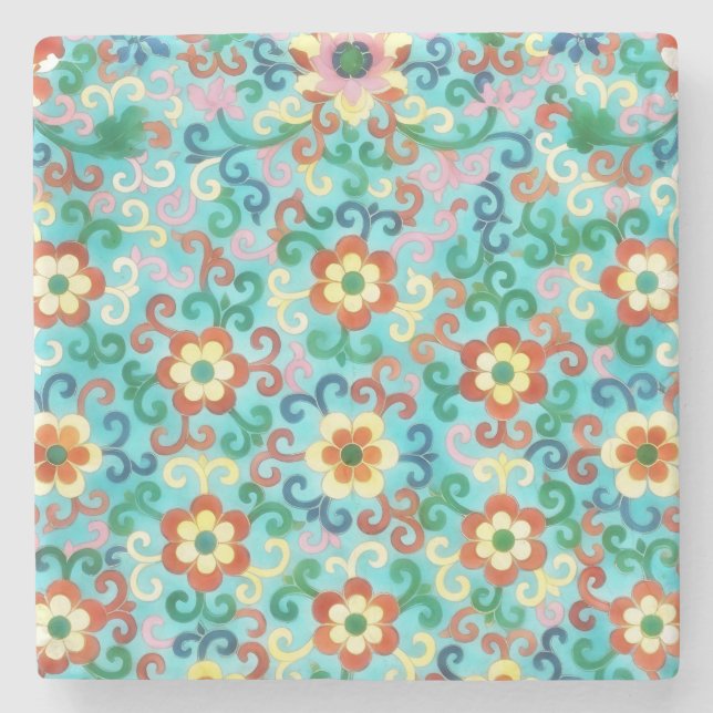 Vintager Stil Niedliche Blume Blumenmuster Steinuntersetzer (Vorderseite)
