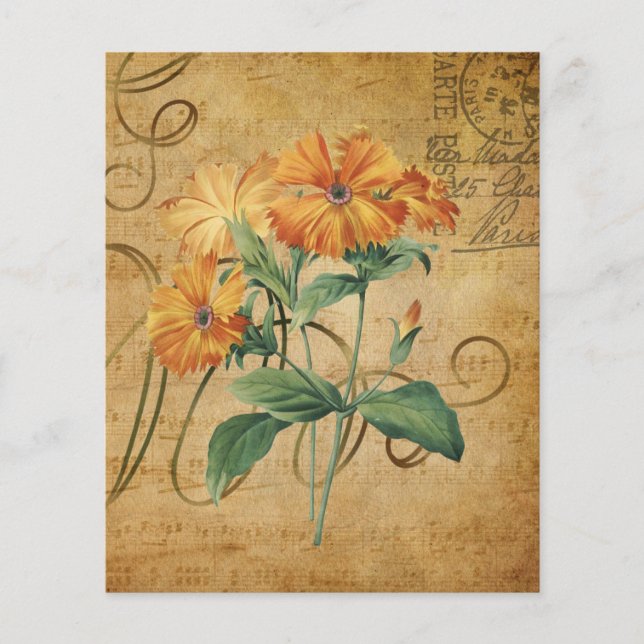 Vintager Stil Orange Floral Scrapbook Paper (Vorderseite)